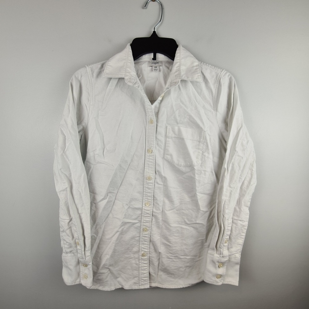 J.Crew Womens White Thick Cotton Button Down Shirt XS Long Sleeve‎ Pocket Casual